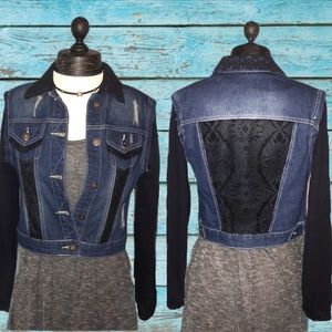 Upcycled Handmade Black Lace Denim Jacket